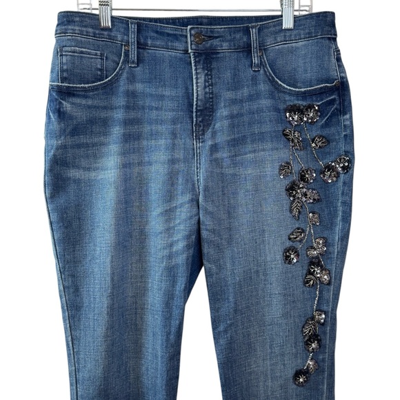 Chicos So Slimming Girlfriend Slim Ankle Jean Beaded Sequin Floral Vines 12 R - Picture 3 of 16